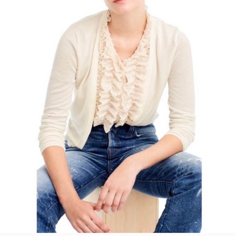 J.Crew cardigan with ruffle underlay
